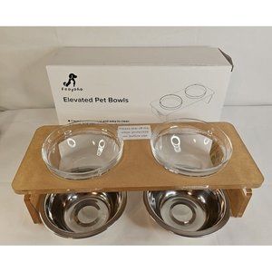 Feoyoho Acrylic Elevated Pet Bowls (2 Glass, 2 Metal) For Small Dogs/ Cats